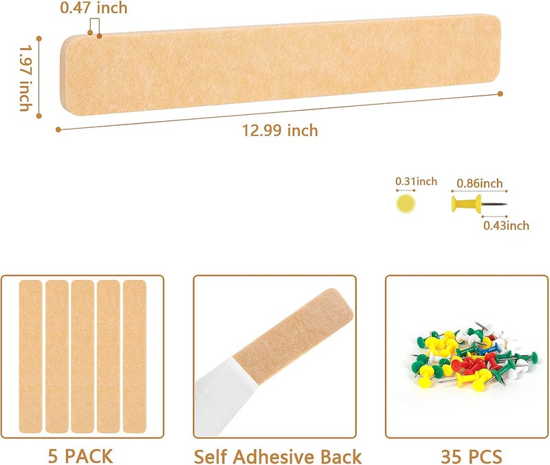 Arlasuo 5 Pack Felt Pin Board Bar Strips Bulletin Board for Bedrooms Offices Home Wall Decoration, Notice Board Self Adhesive Cork Board with 35 Push Pins for Paste Notes, Photos, Schedules (Peach) - Image 5